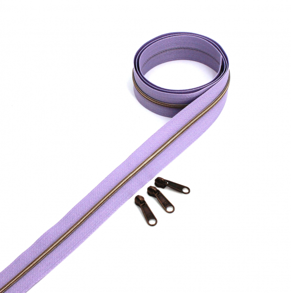 Reißverschluss endlos, metallisiert schmal flieder /messing-antik (1m)